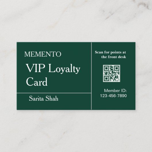 Visite Carte de fidélité QR Code élégante en menthe émera (Devant)