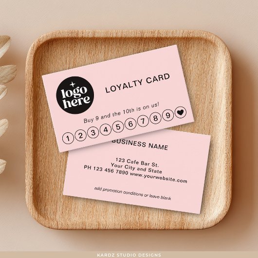 Visite Carte de Fidélité Récompense avec Logo Rose Pâle P