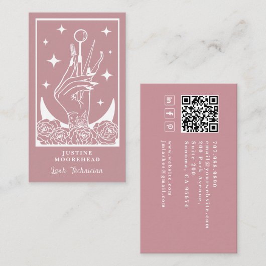 Visite Carte de lash tech Mystic Rose Tarot (Devant / Derrière)