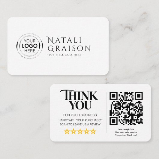 Visite Carte de lien de révision de code QR de critiques (Devant / Derrière)