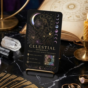 Visite Carte de Luxe Astrologie Céleste Noir Or QR