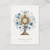Visite Carte de mariage catholique bleue florale Monstran (Devant)