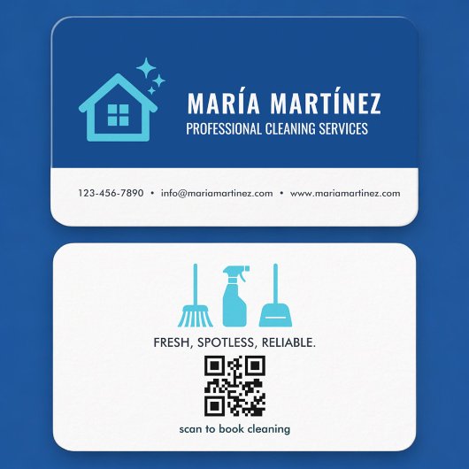 Visite Carte de nettoyage de maison code QR bleu