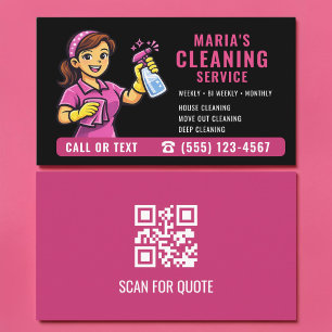 Visite Carte de nettoyage de maison rose noir Code QR