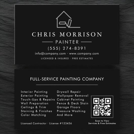 Visite Carte de Peintre de Maison Noir Argent QR Code