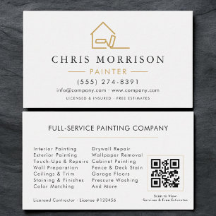 Visite Carte de peintre en bâtiment Blanc Or Code QR