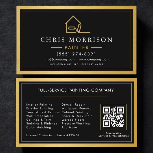 Visite Carte de peintre en bâtiment Code QR Métal Or