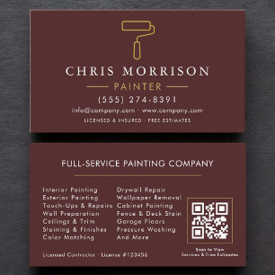 Visite Carte de peintre moderne Bourgogne Or QR Code