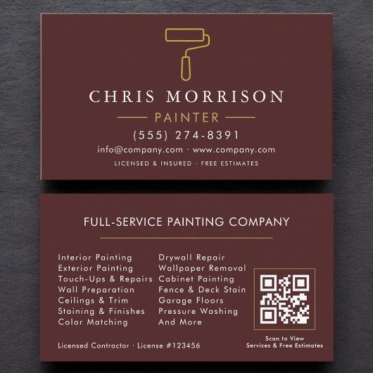 Visite Carte de peintre moderne Bourgogne Or QR Code