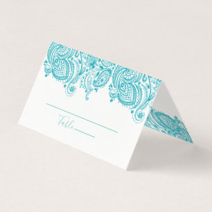 Visite Carte de place en dentelle bleu turquoise