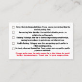 Visite Carte de plainte de stationnement incorrecte (Dos)