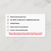 Visite Carte de plainte de stationnement incorrecte (Dos)