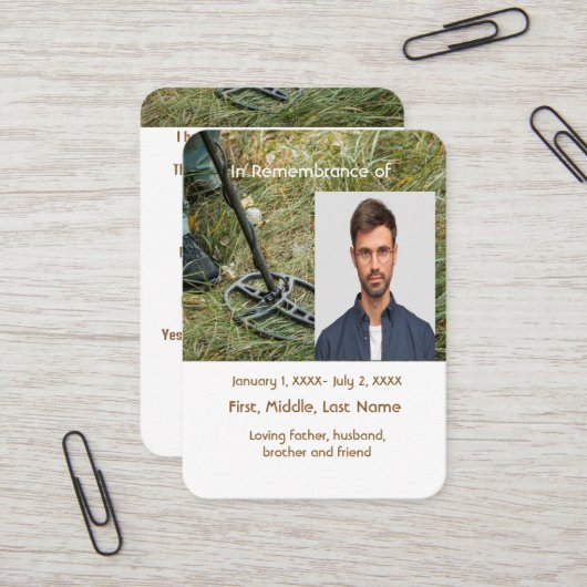 Visite Carte de poche mémoriale Détection du métal (Devant/Arrière en situation)