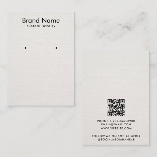 Visite Carte de présentation de bijoux en lin beige minim (Devant / Derrière)