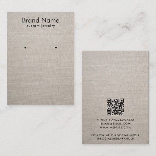 Visite Carte de présentation de bijoux en lin beige minim (Devant / Derrière)