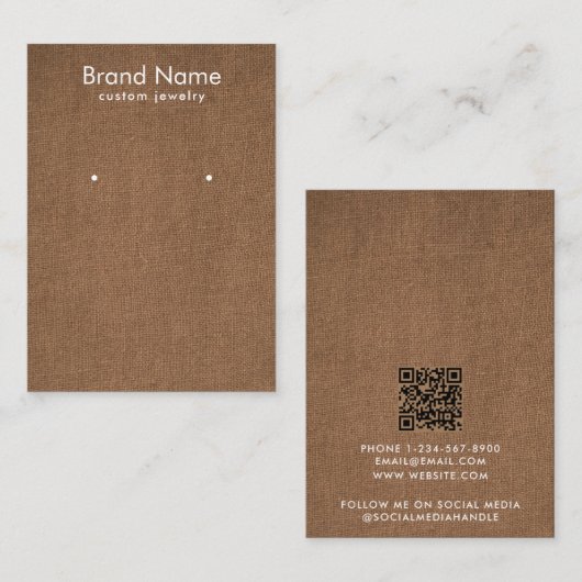 Visite Carte de présentation de bijoux en lin marron mini (Devant / Derrière)
