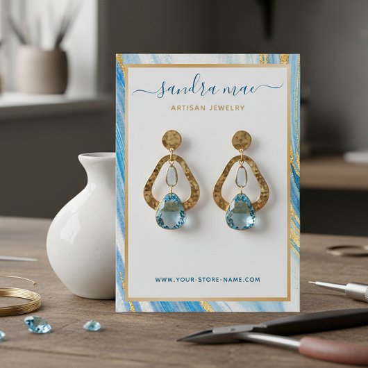 Visite Carte de Présentation de Bijoux Marbrée Bleu Turqu