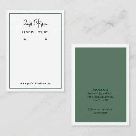 Visite Carte de présentation de bijoux modernes vert oliv (Devant / Derrière)
