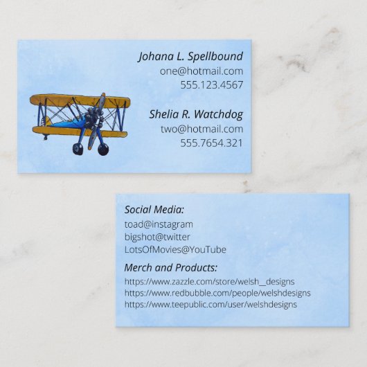Visite Carte de présentation sociale bleue - biplan (Devant / Derrière)