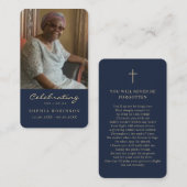 Visite Carte de prière bleue Script Gold Memorial (Devant / Derrière)