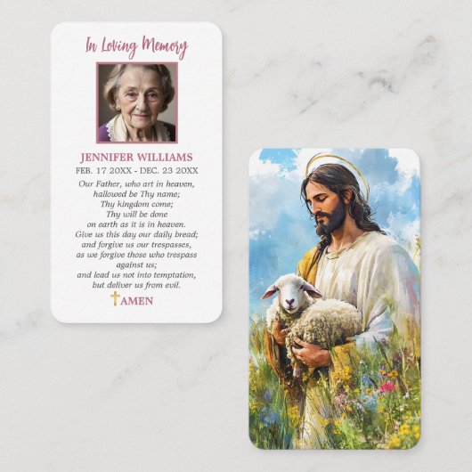 Visite Carte de prière catholique Jésus Bon Pasteur (Devant / Derrière)
