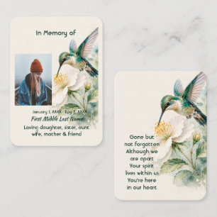 Visite Carte de prière commémorative Colibri Fleurs blanc