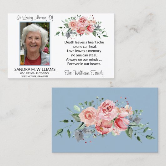 Visite Carte de prière commémorative florale rose élégant (Devant / Derrière)