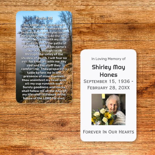 Visite Carte de prière commémorative Psalm 23 Calm Lake