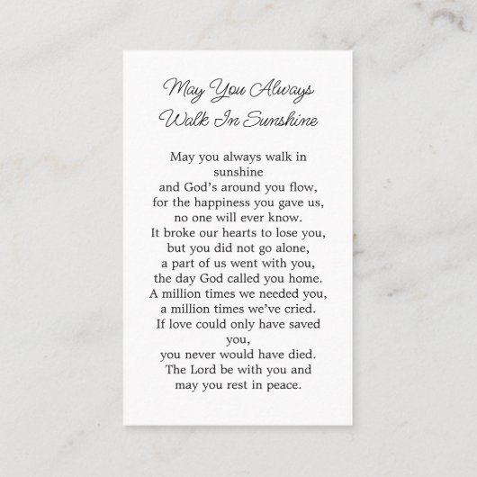 Visite Carte de prière commémorative simple (Dos)