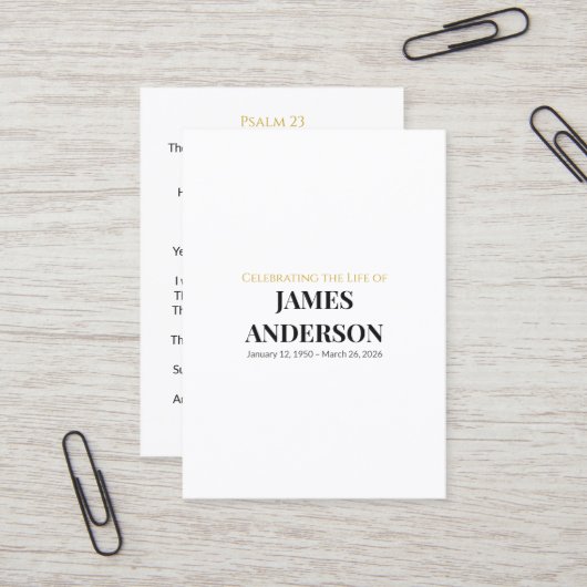 Visite Carte de prière commémorative simple blanche (Devant/Arrière en situation)