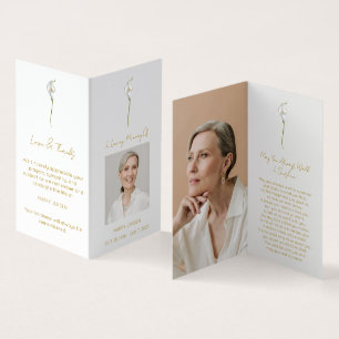 Visite Carte de prière funéraire avec photo de calla lily
