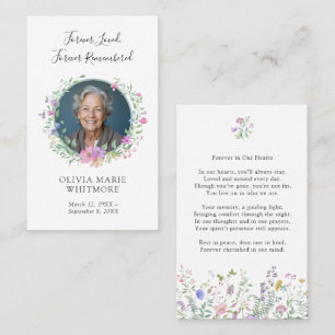 Visite Carte de prière funéraire avec photo de fleur sauv