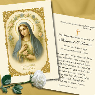 Visite Carte de prière funéraire catholique Sainte Vierge
