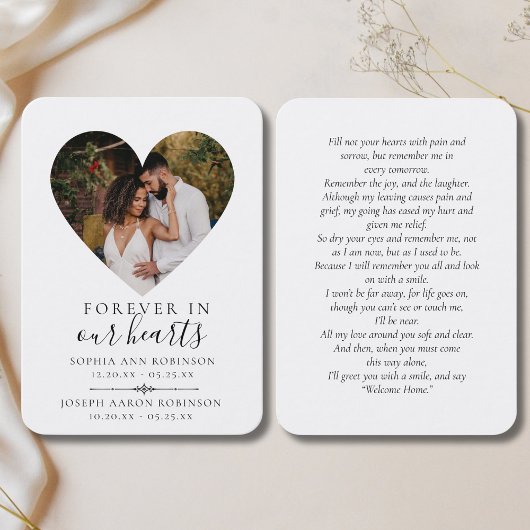 Visite Carte de prière funéraire commémorative avec doubl