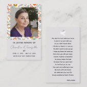 Visite Carte de prière funéraire de colombe florale (Devant / Derrière)