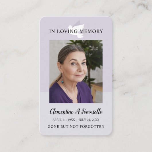 Visite Carte de prière funéraire Dove avec photo (Devant)