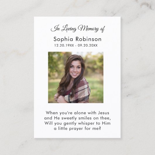 Visite Carte de prière funéraire en mémoire d'amour (Devant)