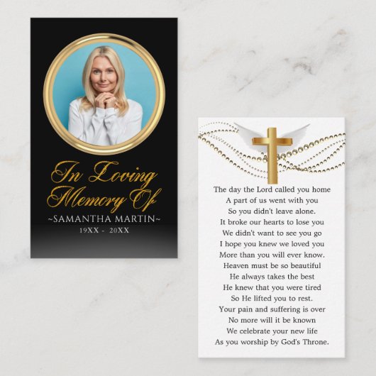 Visite Carte de prière funéraire encadrée en or (Devant / Derrière)