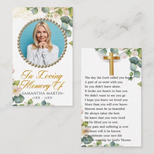 Visite Carte de prière funéraire Eucalyptus Bloom (Devant / Derrière)