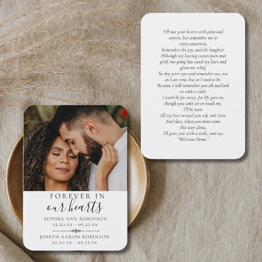 Visite Carte de prière funéraire mémorial double photo