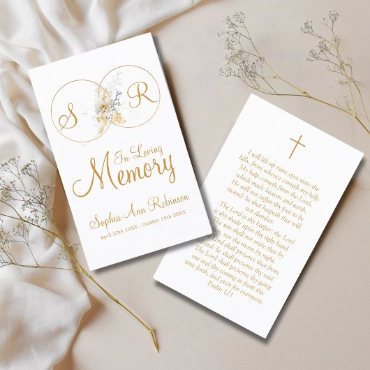 Visite Carte de prière funéraire Monogramme en mémoire d'