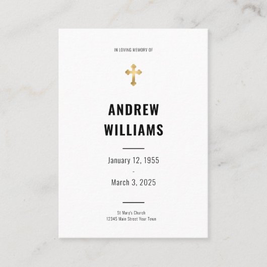 Visite Carte de prière funéraire noir et blanc (Devant)