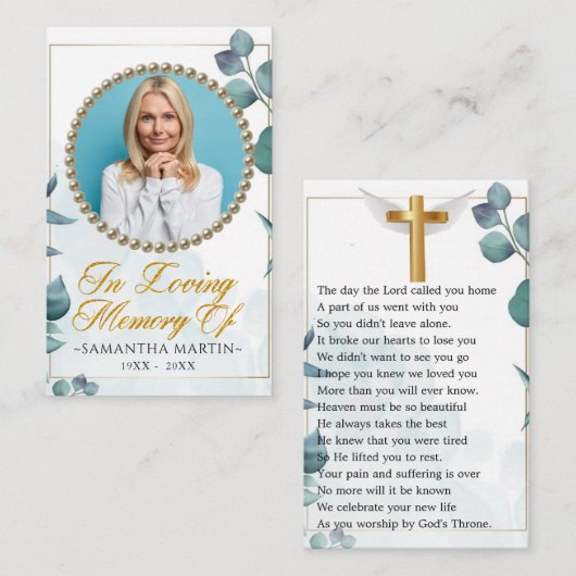 Visite Carte de prière funéraire photo de feuillage (Devant / Derrière)