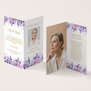 Visite Carte de prière funéraire photo de fleur violette