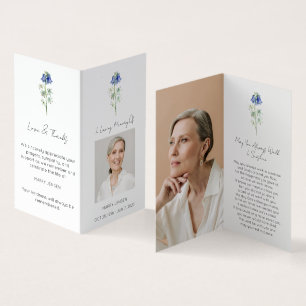 Visite Carte de prière funéraire photo de jacinthe bleue 