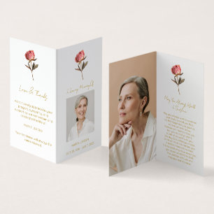 Visite Carte de prière funéraire photo de pivoine pliée