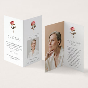 Visite Carte de prière funéraire photo de pivoine pliée