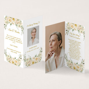 Visite Carte de prière funéraire Photo de rose blanche pl