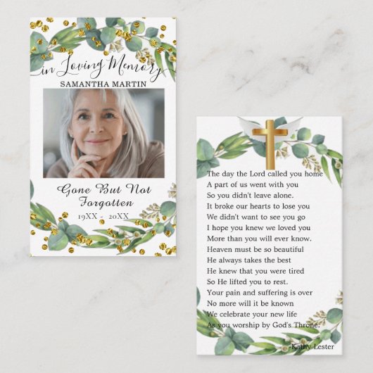 Visite Carte de prière funéraire photo de verdure botaniq (Devant / Derrière)