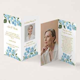 Visite Carte de prière funéraire photo Myosotis pliée